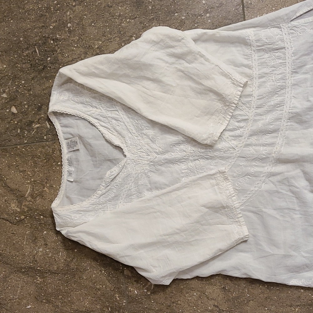 Papillon vintage white cotton boho top, M - Picture 7 of 9